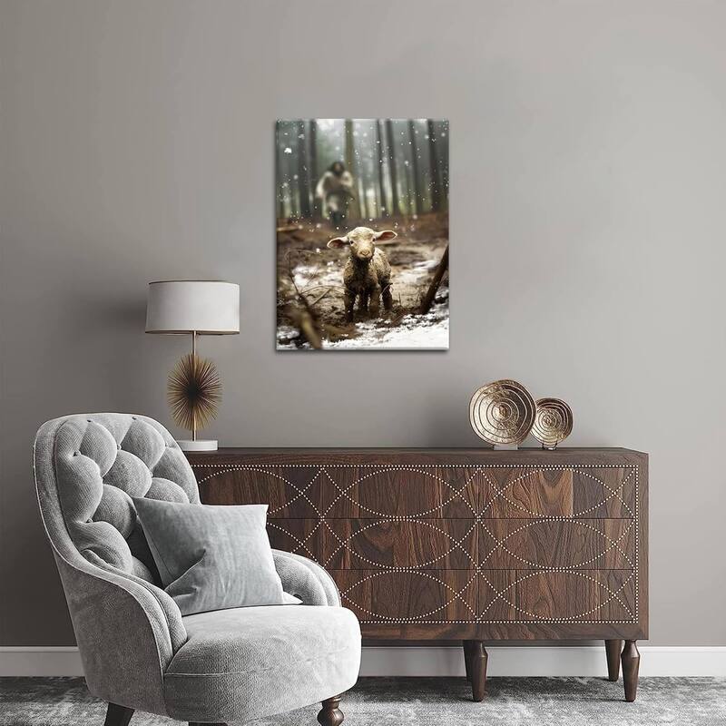 Jesus and Lamb Christian Wall Art, Jesus Saves the Lost Lamb Canvas