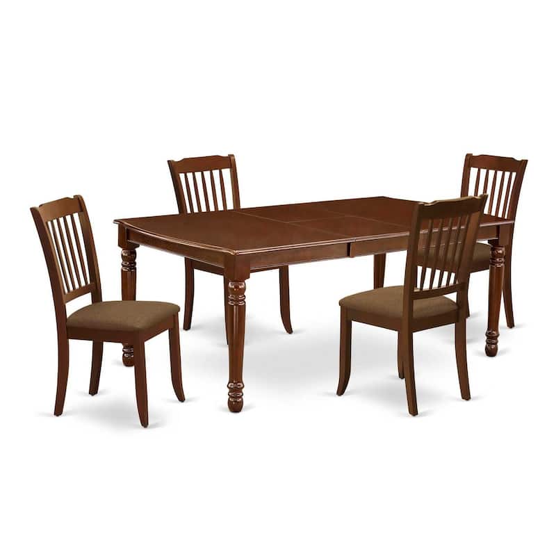 Contemporary 5Pc Dining Set - Rectangle Table & 4 Linen Chairs - Mahogany Finish