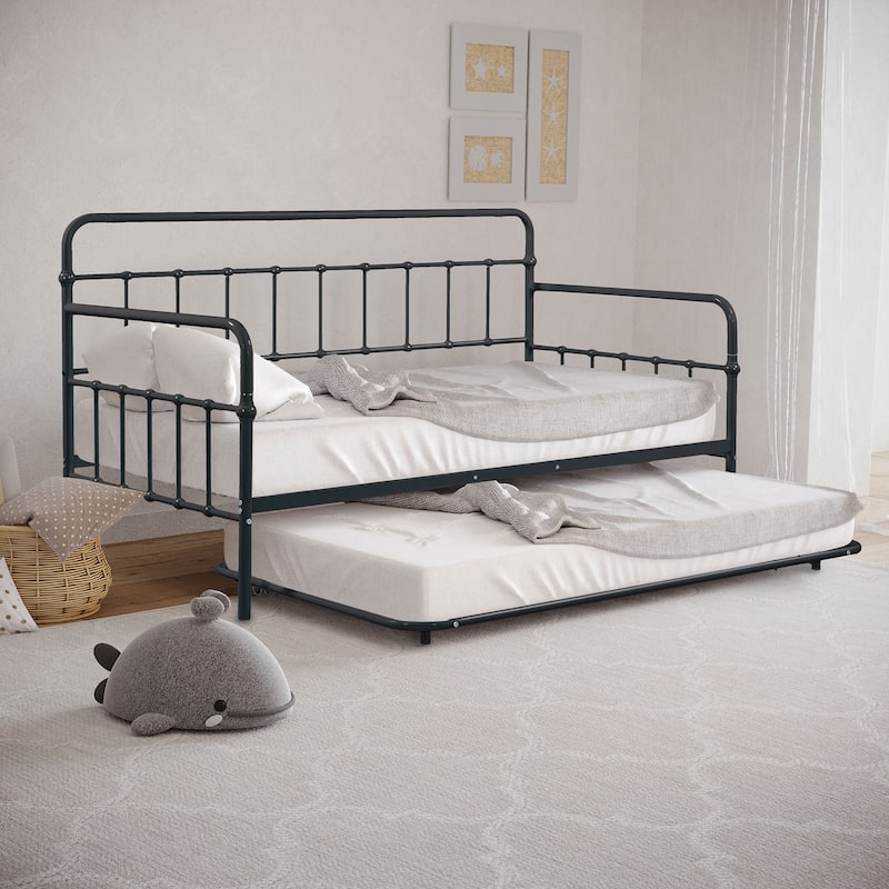 Black Metal Twin Size Daybed with Trundle, Pipe-inspired Framework - Black