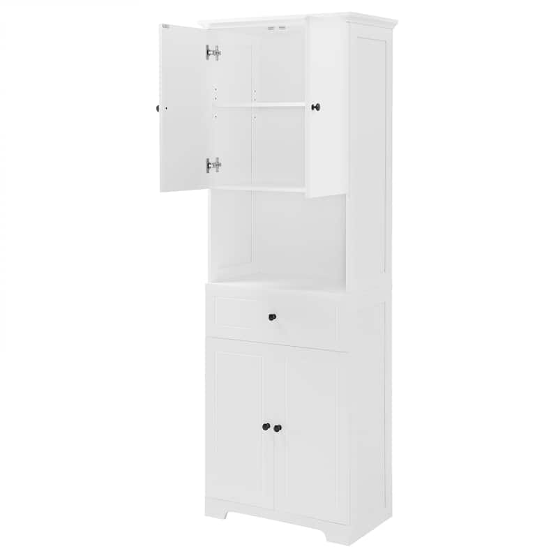 GDFStudio - Oliver Tall Bathroom Cabinet with Four Doors, Open Shelf, and Adjustable Storag