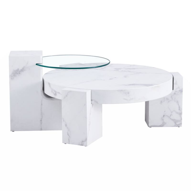 A modern, fashionable, and durable marble textured MDF coffee table with a side table