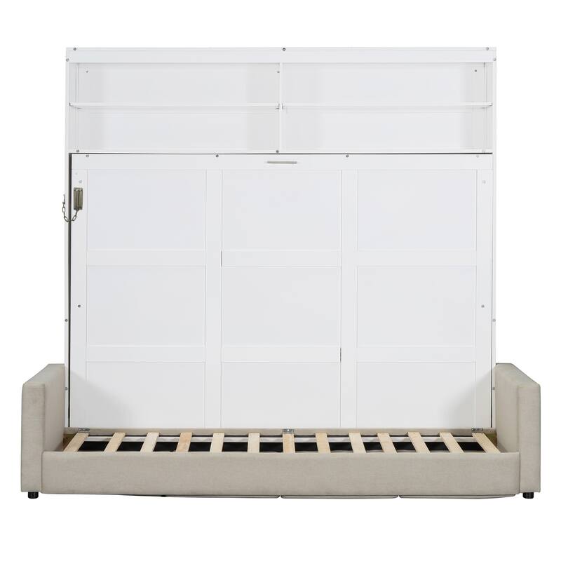 Queen Size Murphy Bed Wall Bed with Sofa,White