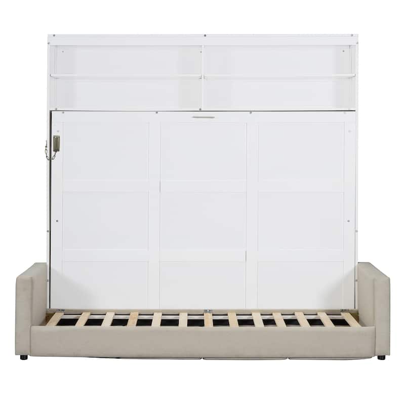 Roomfitters Queen Size Murphy Bed Wall Bed with Sofa and Overhead Storage Shelves, Space-Saving Fold Down Bed