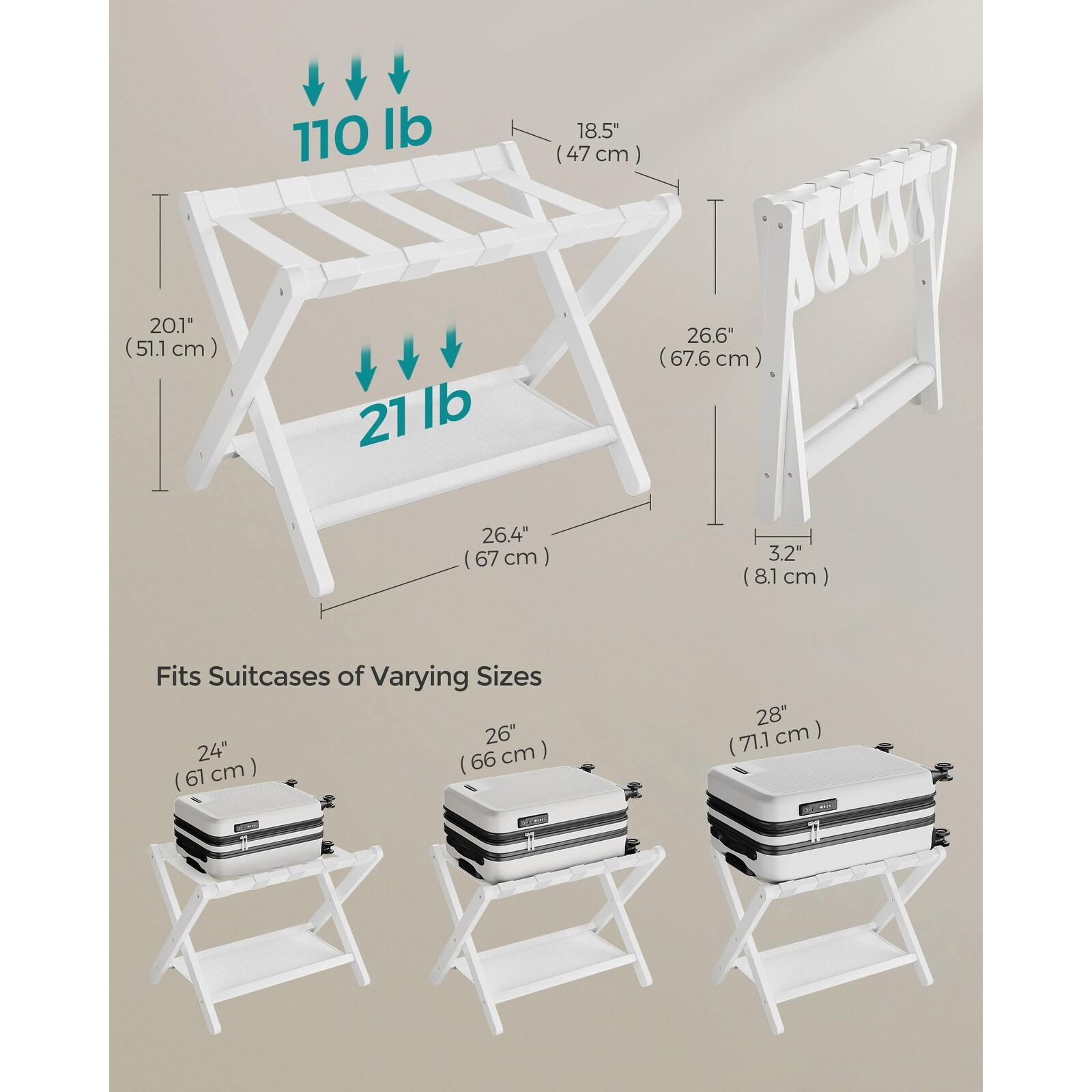SpaceAid Fully Assembled Luggage Rack 2 Pack, Bamboo Foldable Suitcase Stand For Guest Room, Heavy Duty Folding Luggage Holder With