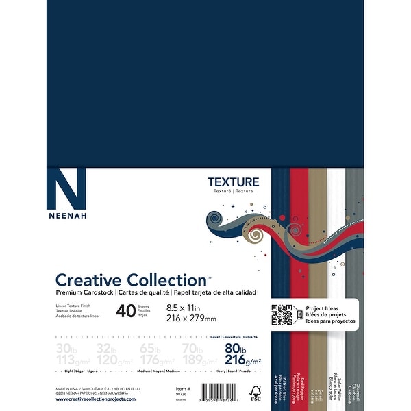 Neenah Textures Cardstock 8.5"X11" 40/Pkg-5 Colors/8 Each