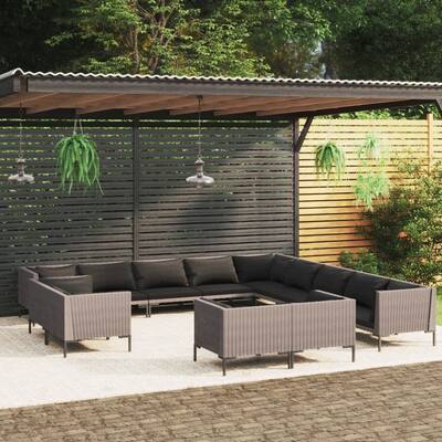 13 Piece Patio Lounge Set with Cushions Poly Rattan Dark Gray