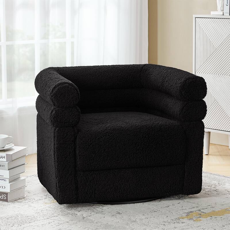 Rosa Modern Boucle Swivel Chair with Pillow by HULALA HOME - Black