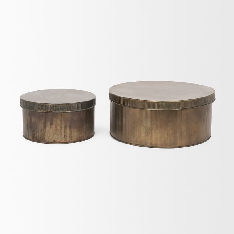 Josephine Round Antique Gold Metal Box (Set of 2) - 14.2L x 14.2W x 5.9H