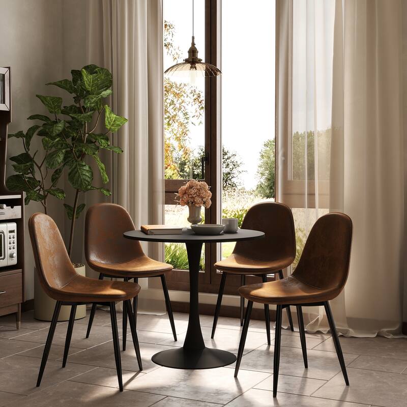 Homy Casa 5-Piece Modern Dining Set with Round Pedestal Table and 4 Upholstered Side Chairs