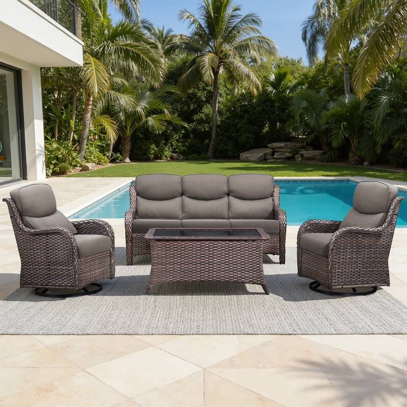 Meyreso 4-Piece Wicker Outdoor Patio Conversation Set with 5-Inch Thick Olefin Cushions