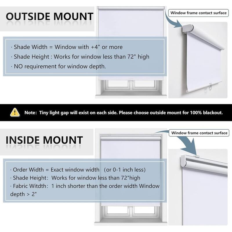 Cordless Roller Shades Blackout Blinds for Darkening Rolled Up Shades - 72"L x 34"W