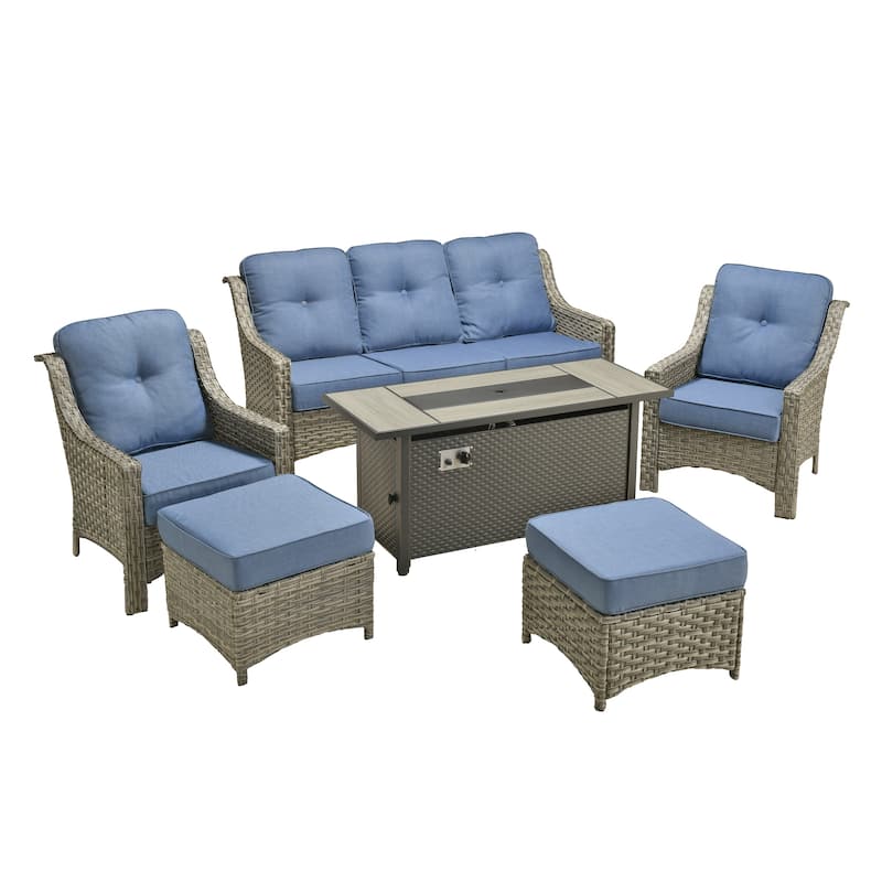XIZZI 7-Piece Patio Seating Set with Cushions and Fire Pit Table