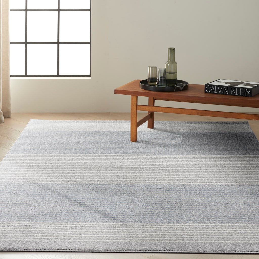 Calvin Klein River Flow Contemporary Textured Stripe Geometric Linear Area Rug