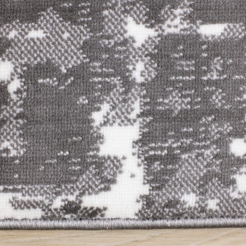 Washable Collection - White/Grey Abstract Soft Area Rug