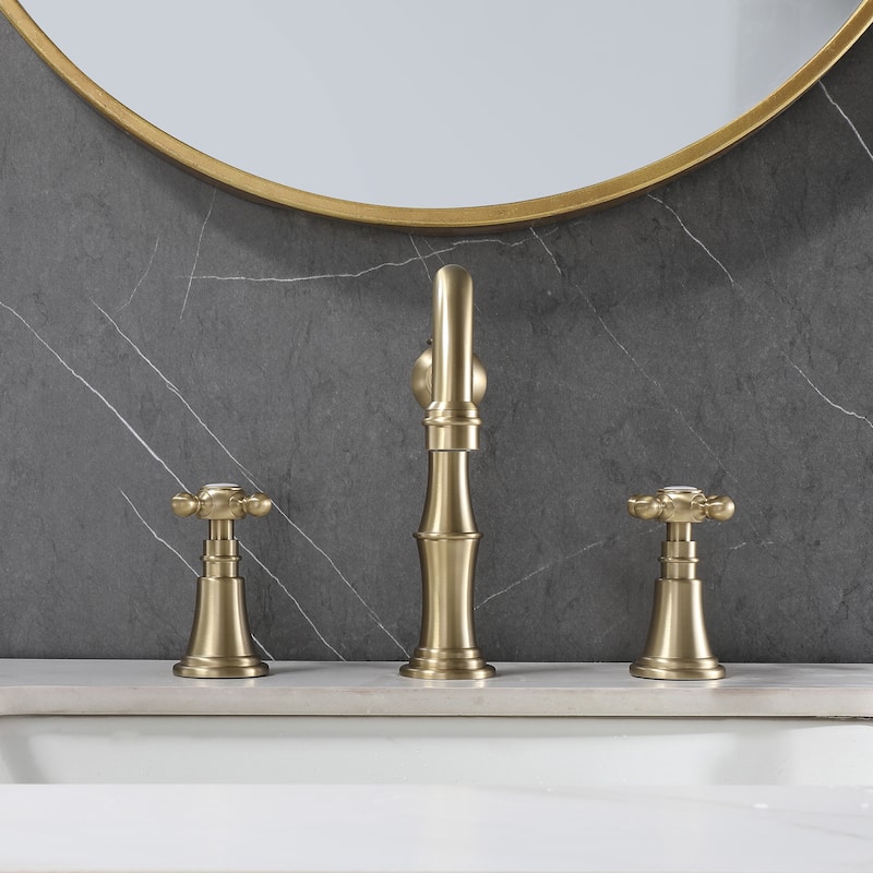 7.9"H Solid Brass Widespread 2-Handle Bathroom Sink Faucet