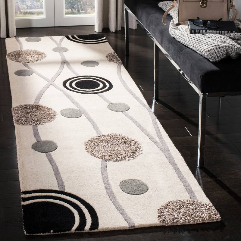 SAFAVIEH Handmade Soho Kaycee Galaxy N.Z. Wool Rug - 2'6" x 6' Runner - Ivory/Grey