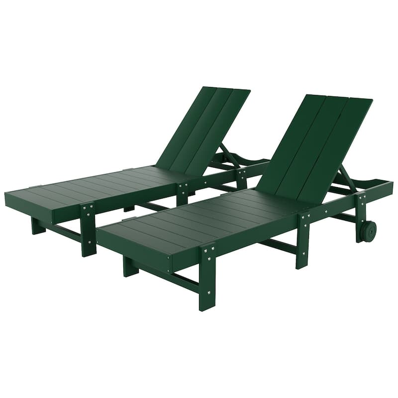 Shoreside Modern Poly Eco-Friendly All Weather Reclining Chaise Lounge With Wheels (Set Of 2)