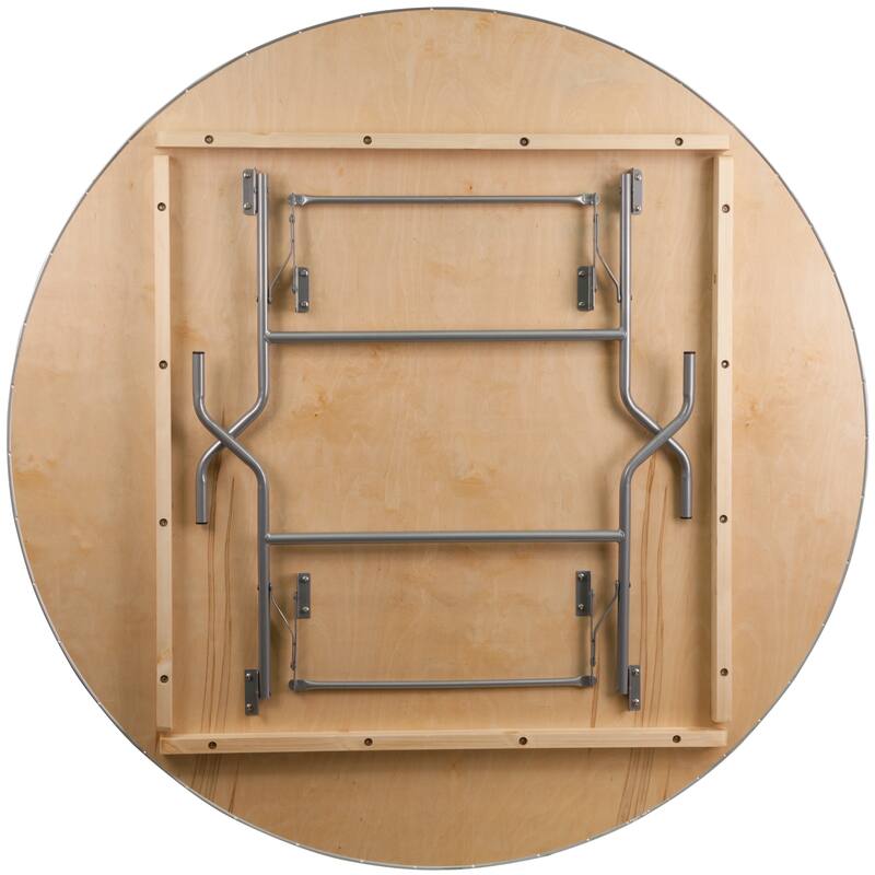 72" Round HEAVY DUTY Birchwood Folding Banquet Table with METAL Edges - 72"W x 72"D x 30"H - 72"W x 72"D x 30"H