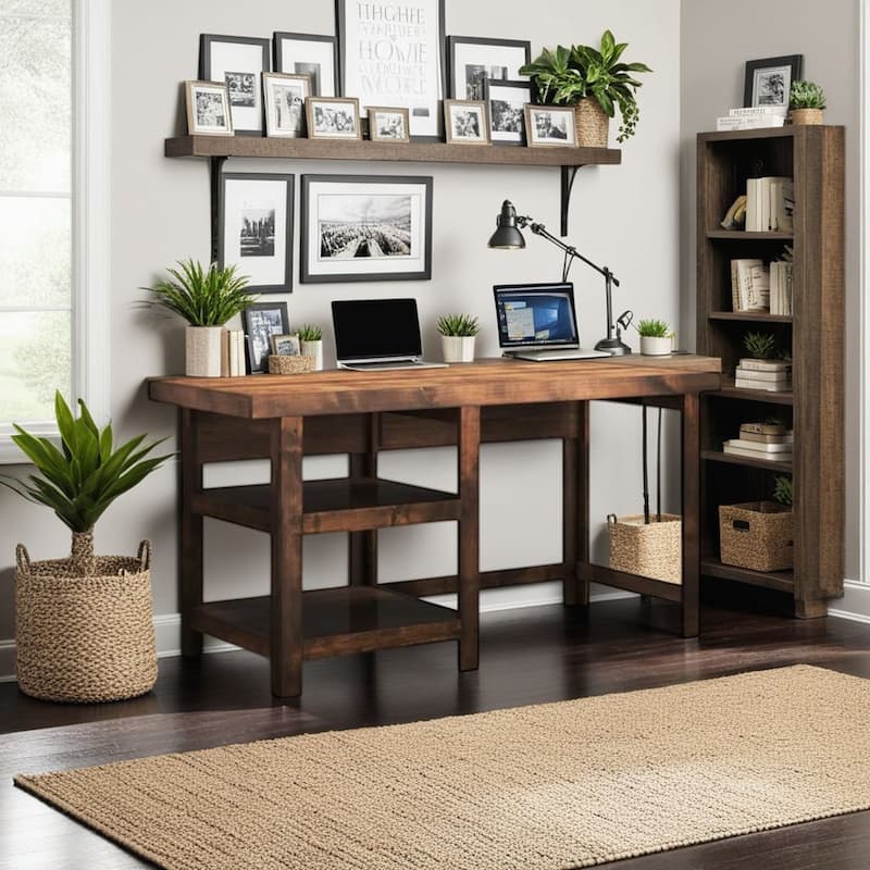 Bridgevine Home Sausalito 60 inch Workstation Desk, No Assembly Required, Whiskey Finish