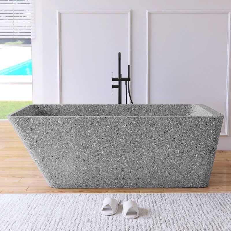 MEDUNJESS 64'' Freestanding Bathtub Solid Surface Soaking Tub
