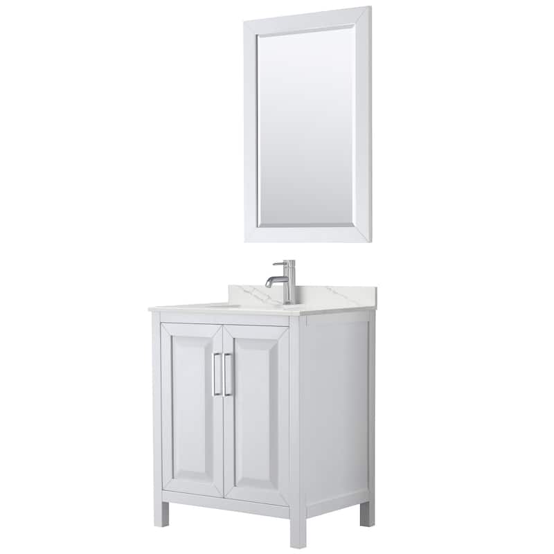Daria 30-inch Single Vanity, Single Hole Quartz Top, 24-inch Mirror - White, Chrome Trim, Giotto Quartz Top