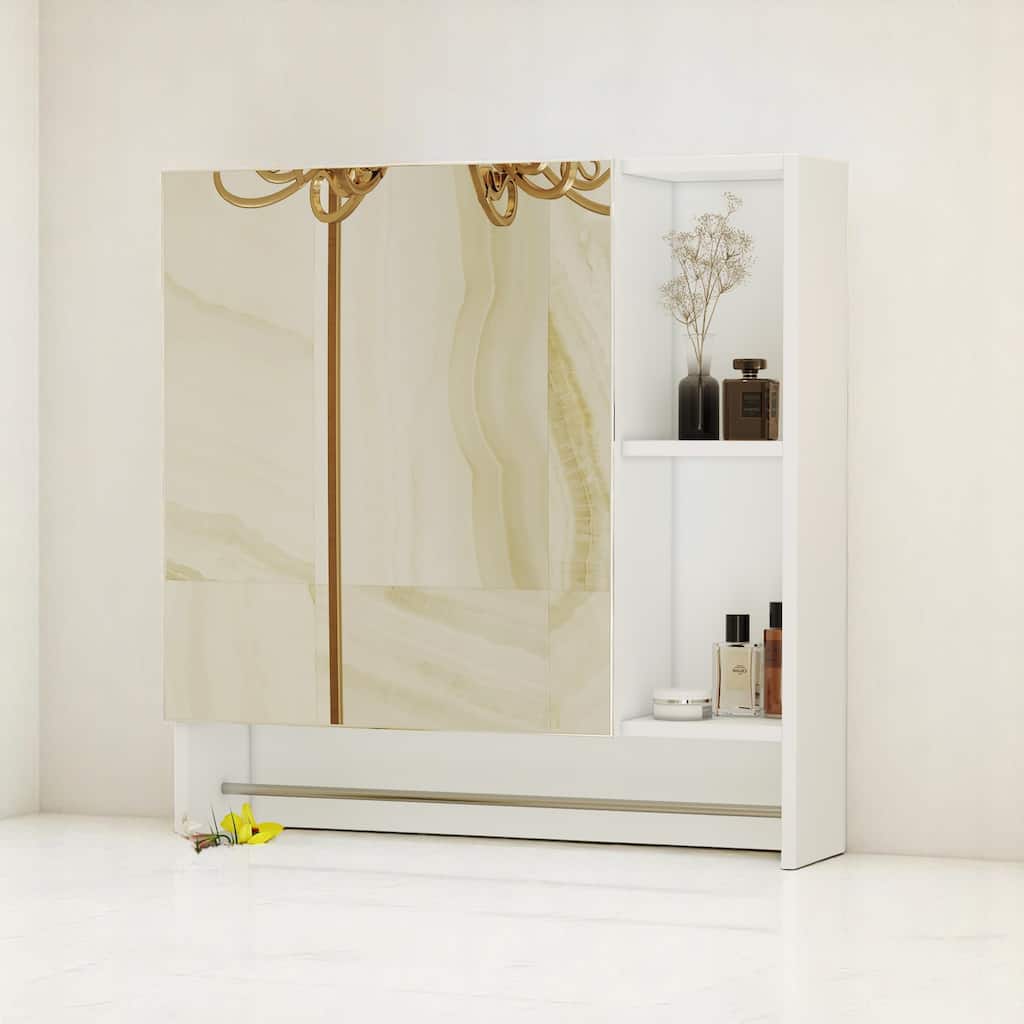 Medicine Cabinet with Mirror, Over The Toilet Wall Storage Cabinet with Towel Bar and Open Shelves