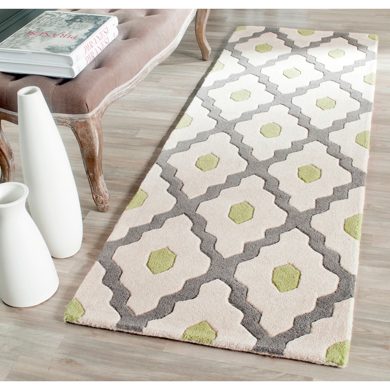 SAFAVIEH Handmade Chatham Sutapa Modern Moroccan Wool Rug - 2'3" x 7' Runner - Dark Grey/Ivory