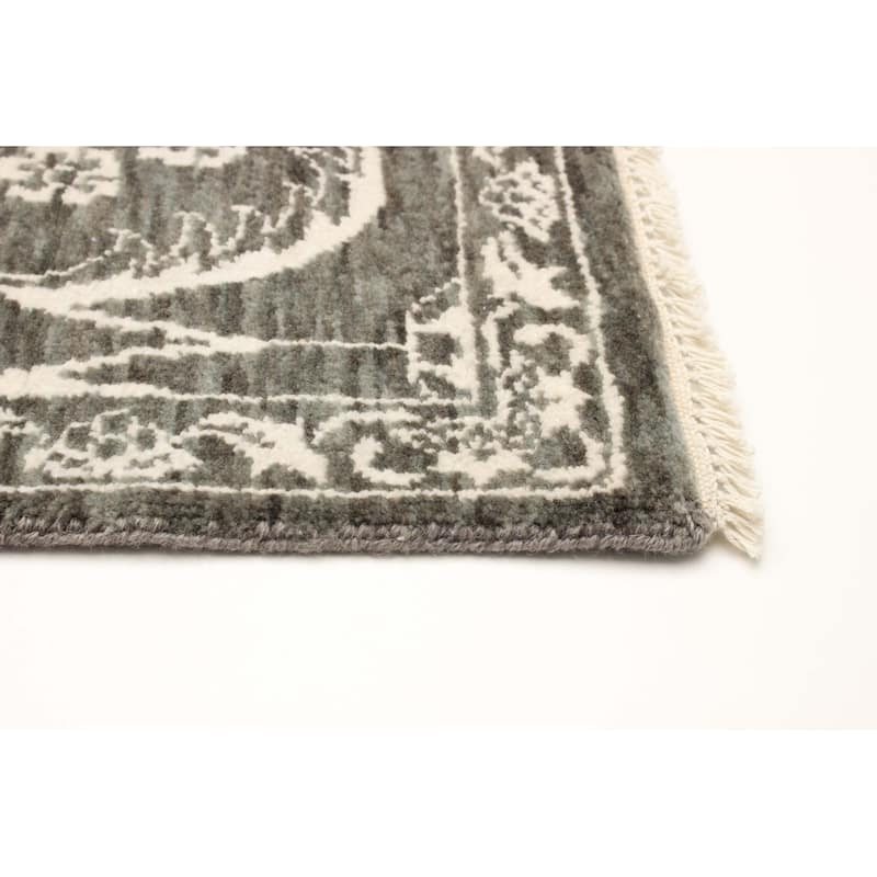 ECARPETGALLERY Hand-knotted Heritage Dark Grey Silk, Wool Rug - 2' 6" x 10'