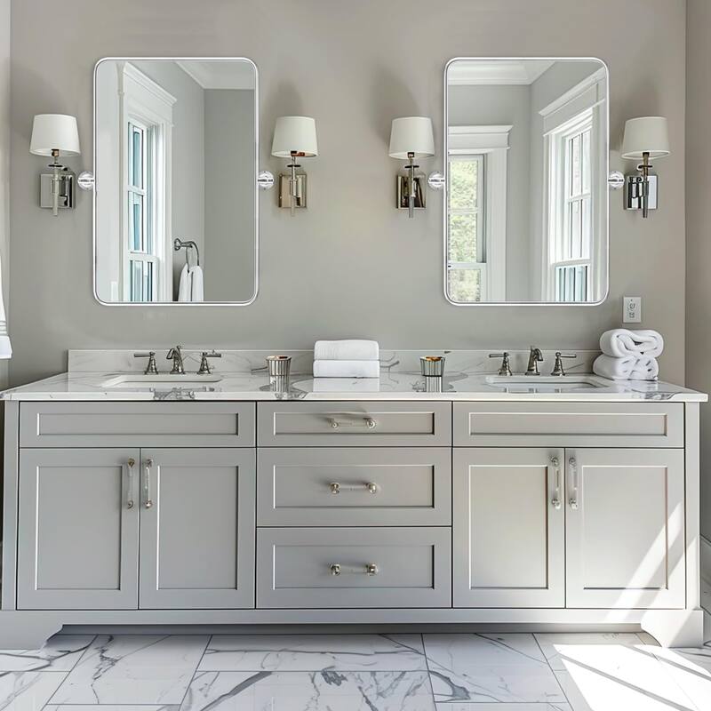 Rectangle Bathroom Tilting Vanity Wall Pivot Mirror, with Rounded Corner Design
