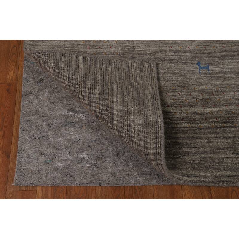 Hand Knotted Oriental 100% Wool Carpet Tribal Stripe Greys & Charcoal Gabbeh Area Rug - 8' 0'' X 5' 4''