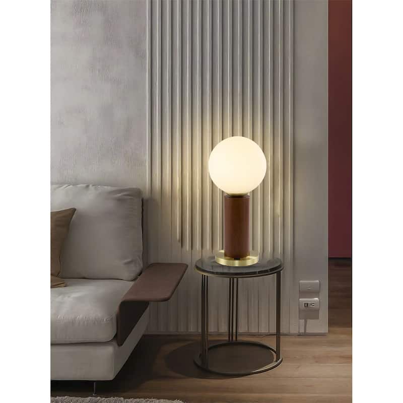 1-Light Dark Oak And Stain Brass Table Lamp With A Glass Shade
