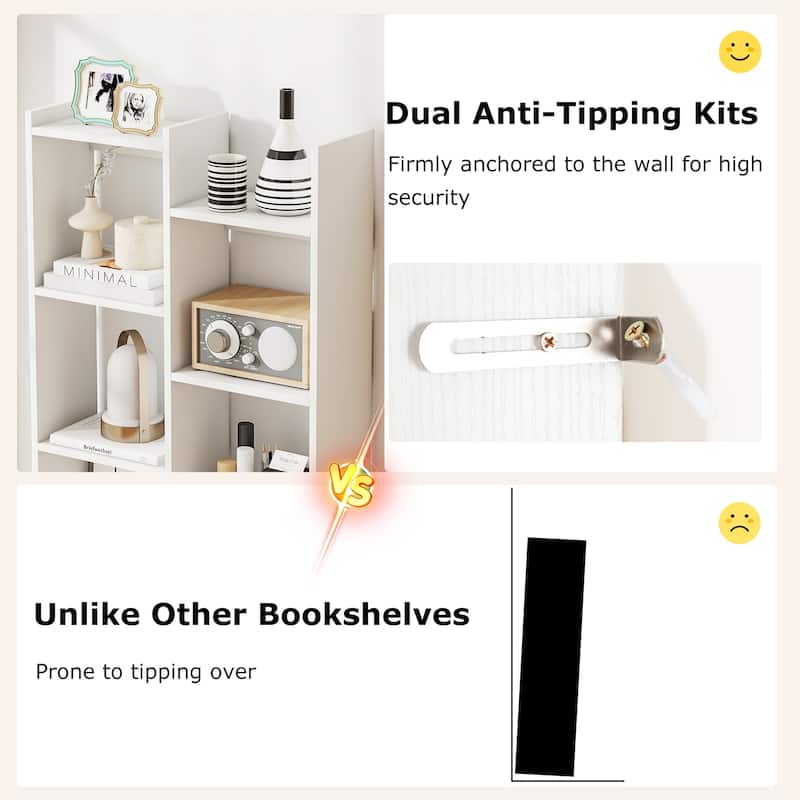 Gymax 11-Tier Bookcase w/Anti-Tipping Kits Wood Display Shelf