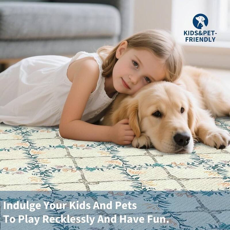 Floral Neutral Washable Hallway Low Pile Area Rug for Bedroom, Living Room, Sage Green - 2' x 3'