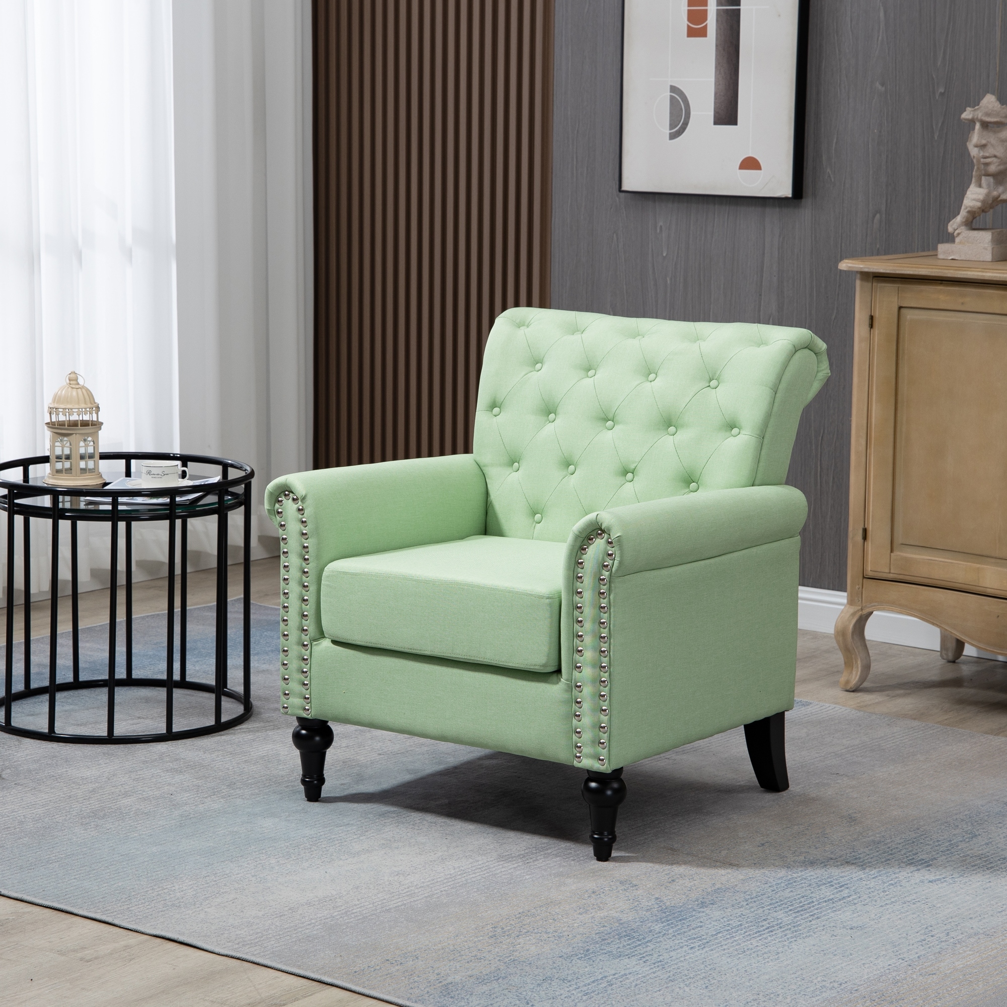 Single person sofa chair linen armchair equipped with two