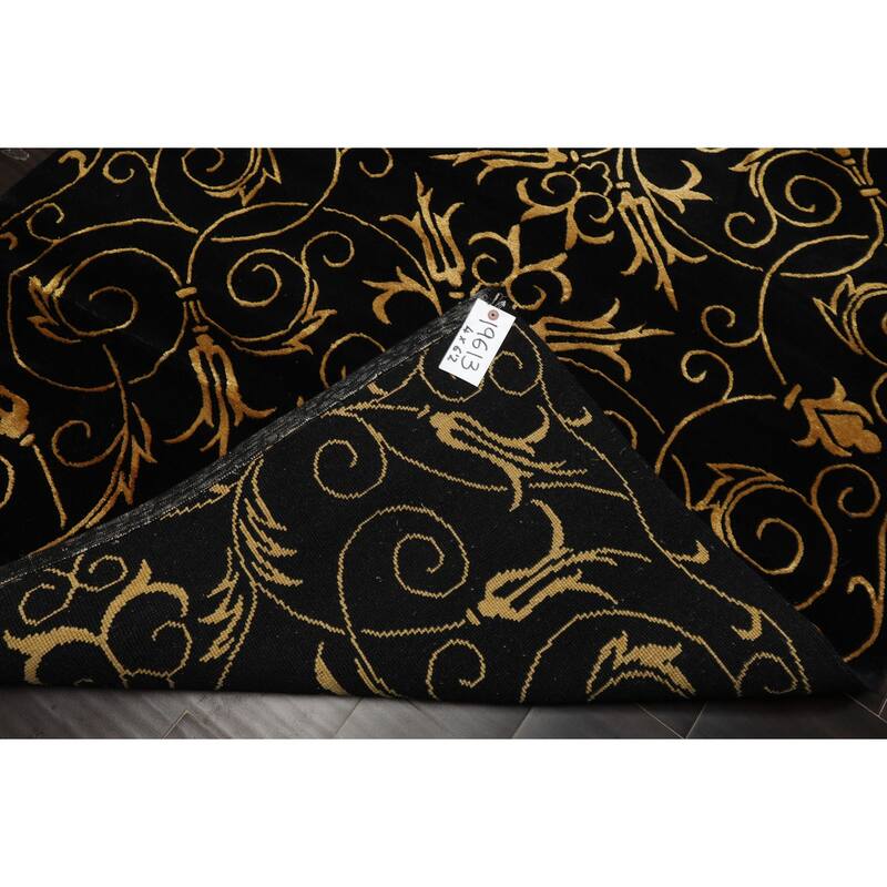 Wool & Silk Black Tibetan 4x6'2'' Hand Knotted Transitional Rug - 4' x 6' 2''