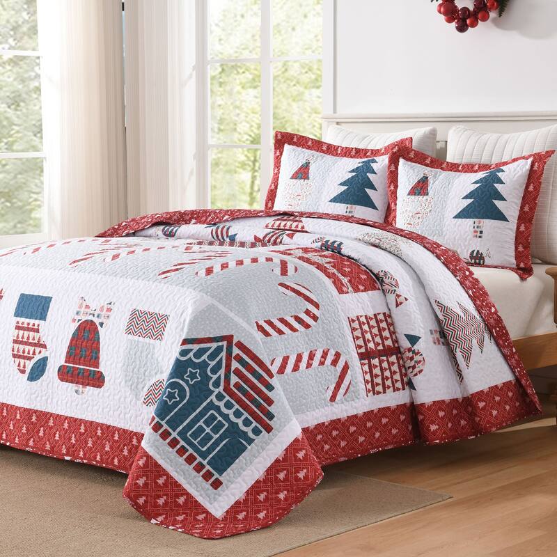 3 Pcs Lightweight Polyester Christmas Quilt Set