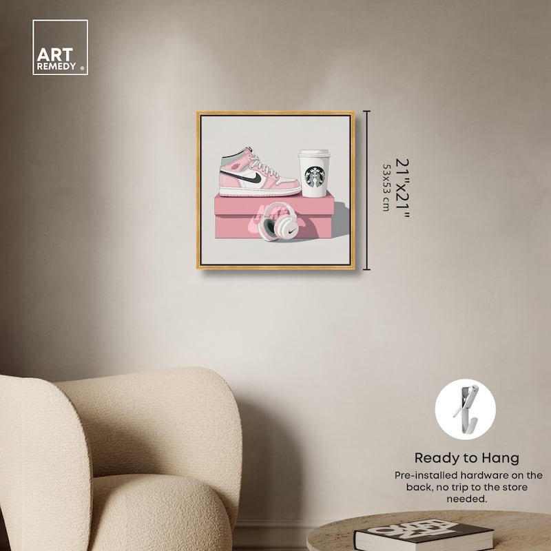 Pink Sneaker and Headphones Canvas by Art Remedy