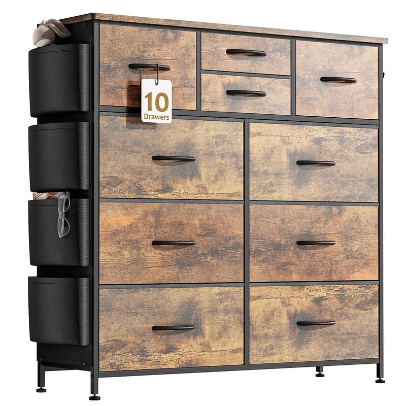 10 Drawer Dresser Closet Storage Tower Organizer Unit for Bedroom - Rustic Brown