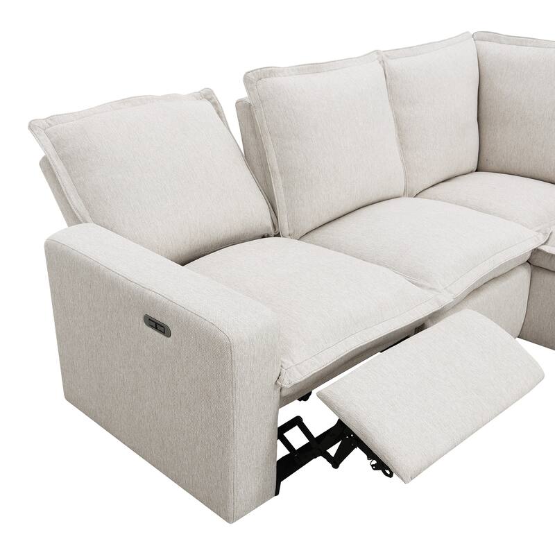 89.76'' L-Shaped 5-Seat Sectional Sofa with Power Recliner Chair, USB Charging, and Plush Home Theater Comfort