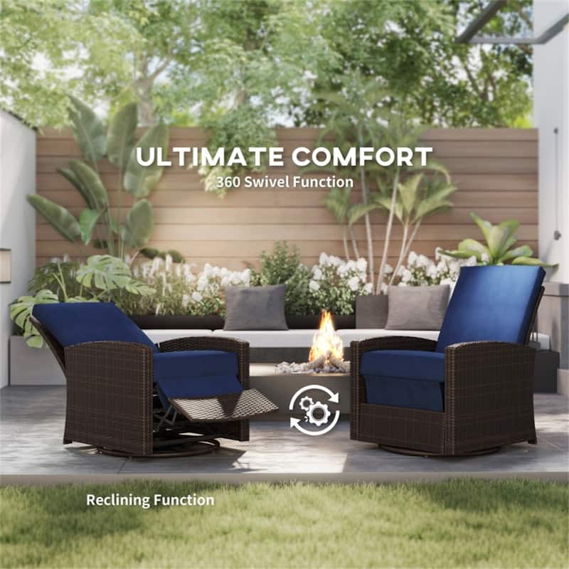 Handwoven PE Rattan Patio Recliner Chair with Swivel and Comfortable Removable Cushion - 28.75" L x 37.5" W x 37" H