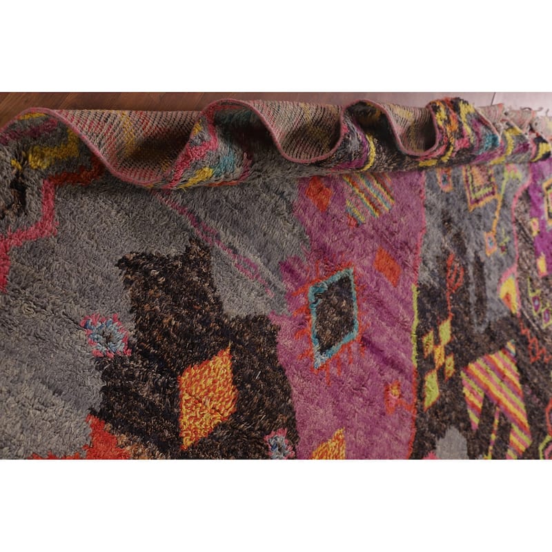 Tribal Plush Moroccan Area Rug Hand-Knotted Wool Carpet - 9'0" x 12'5"