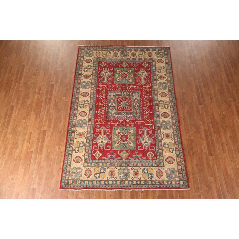 Geometric Kazak Oriental Area Rug Handmade Bedroom Wool Carpet - 6'7" x 10'0"