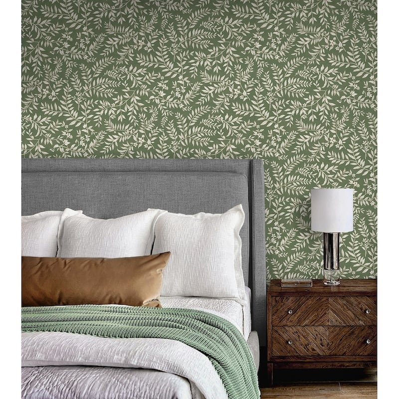 Daisy Bennett Designs Vining Leaf Trail Premium Matte Non-Woven Peel and Stick Wallpaper