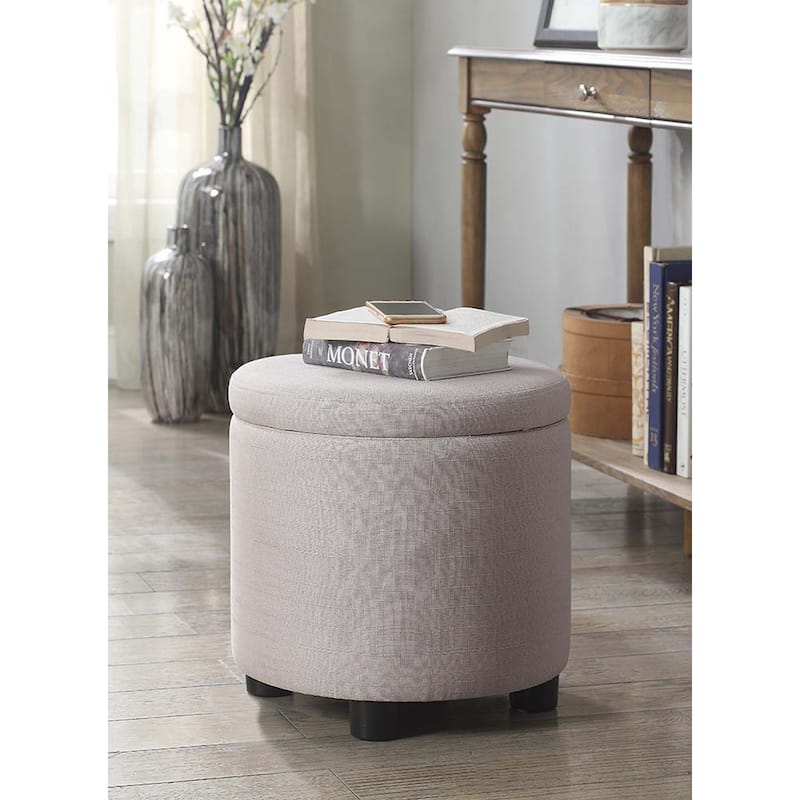 Convenience Concepts Designs4Comfort Round Accent Storage Ottoman with Reversible Tray Lid - Light Tan Fabric