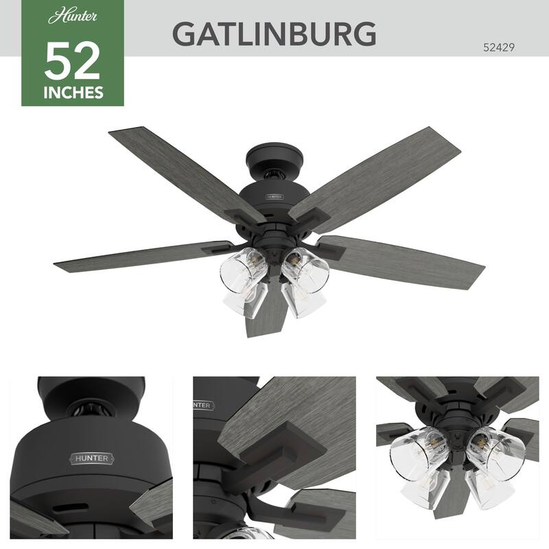 Hunter Gatlinburg Ceiling Fan w/ LED Light Kit, Handheld Remote - Transitional- EASY INSTALLATION