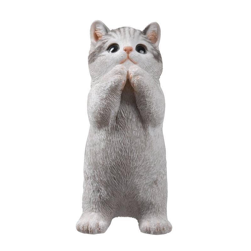 7" H Cat Kitten Statue Praying-Gray