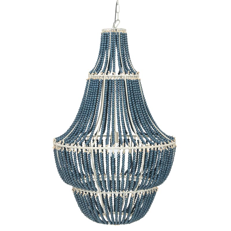 Draped Wood Bead Chandelier - Blue Washed