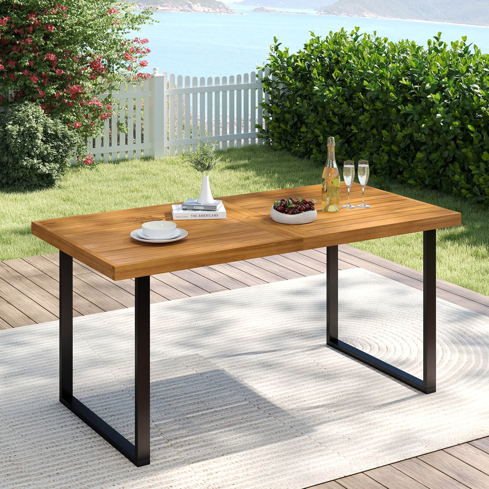 Costway 63" Acacia Wood Dining Table with Heavy-Duty Metal Legs 1.97" - See Details