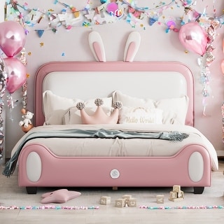 Full Rabbit-Shape Princess Bed, White+Pink