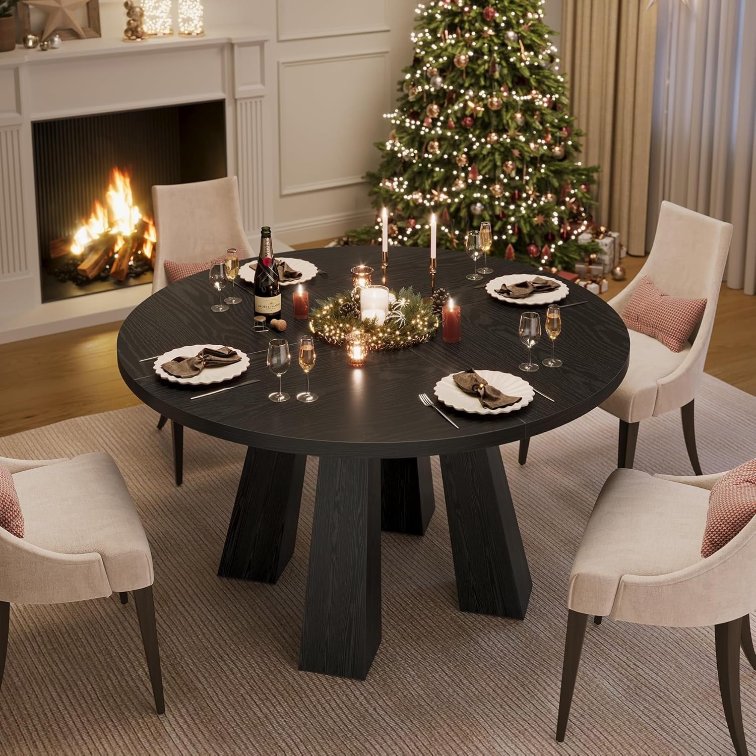 47" Round Dining Table for 4-6, Kitchen Table, Farmhouse Circle Dinner Table